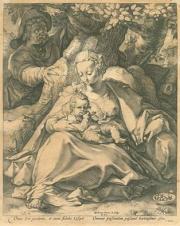 Henrik Goldzilus rézkarca: A Szent Család egy cseresznyefa alatrt, 1590